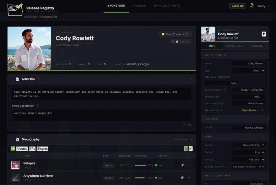 Artist Dashboard