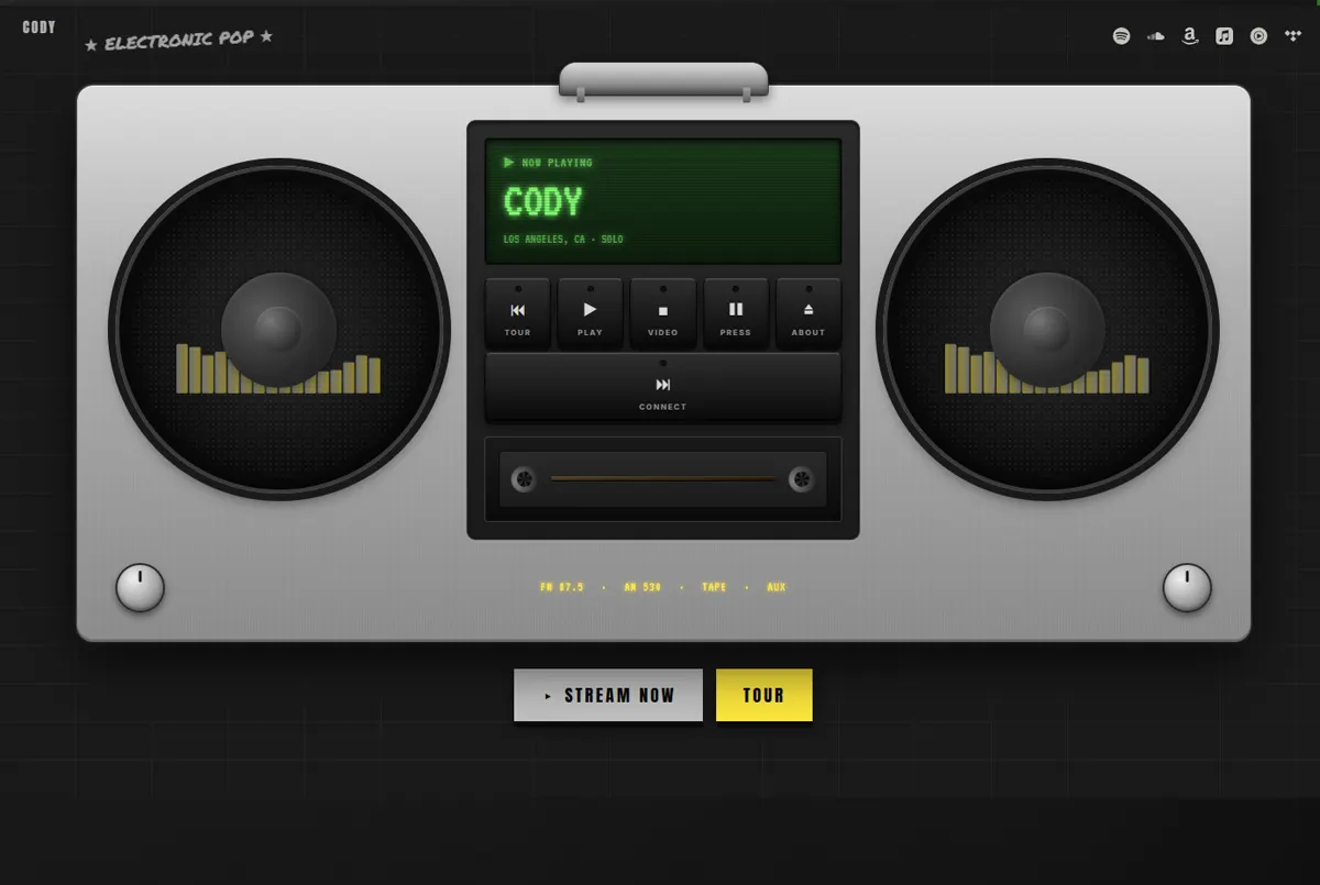 Artist Page example in the Boombox Side A theme