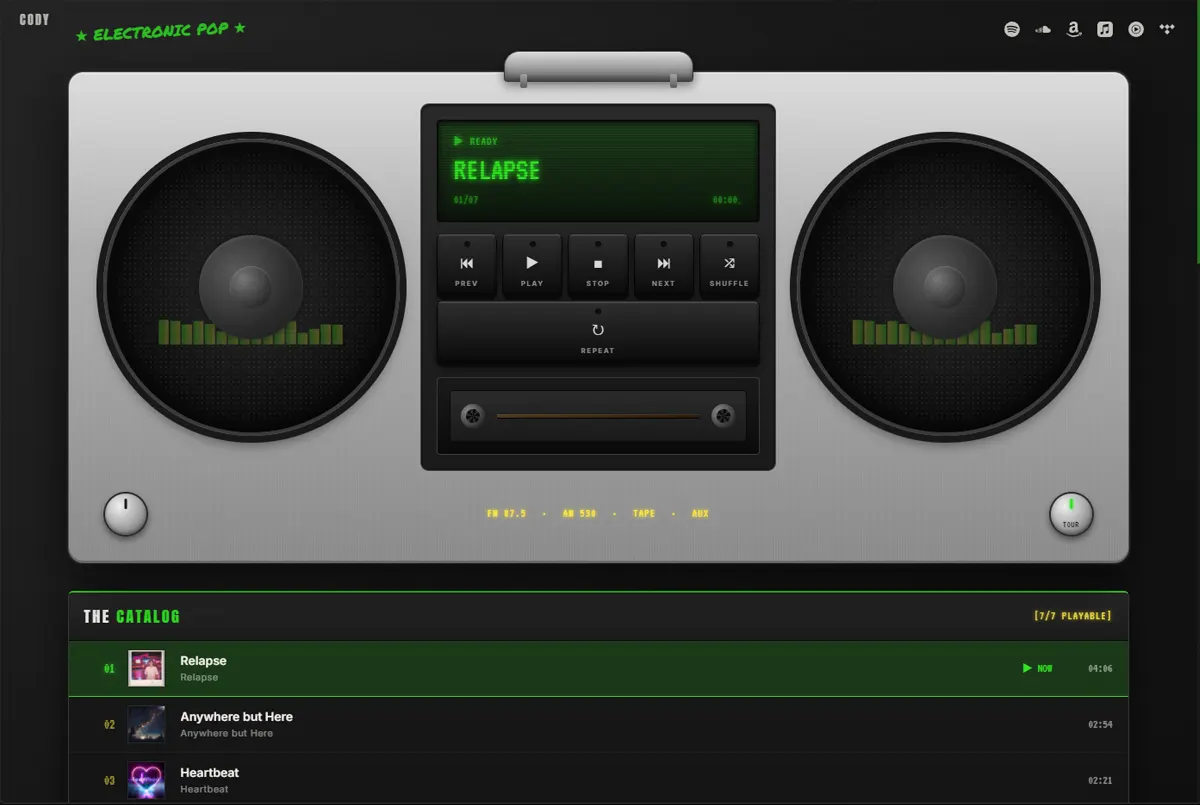 Artist Page example in the Boombox Side B theme