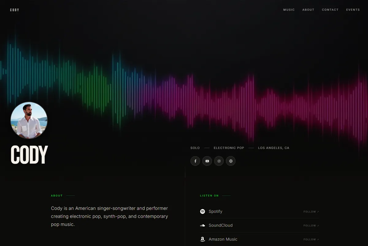 Artist Page example in the Cinematic theme