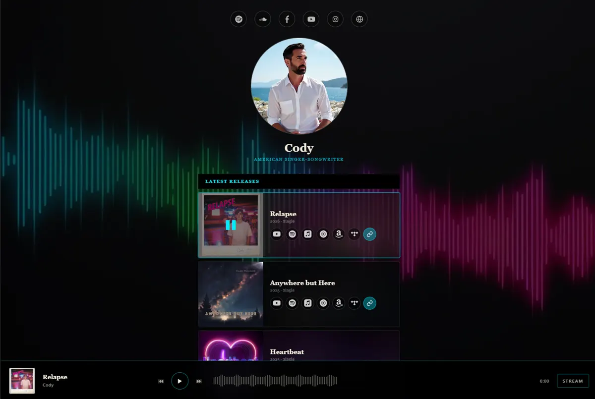 Artist Page example in the LinkStack theme