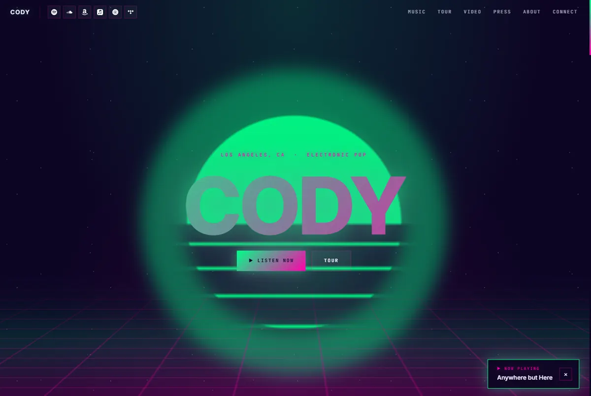 Artist Page example in the Neon Dream theme