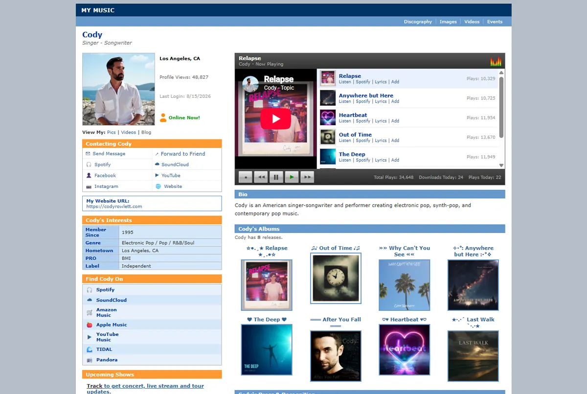 Artist Page example in the MyRetroSpace theme